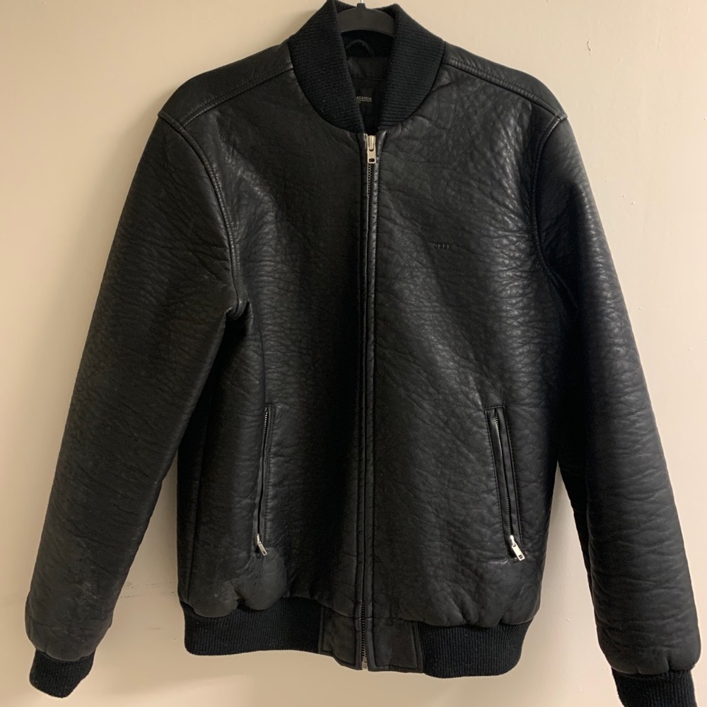 Men’s Obey Bond Vegan Leather Black Bomber Jacket